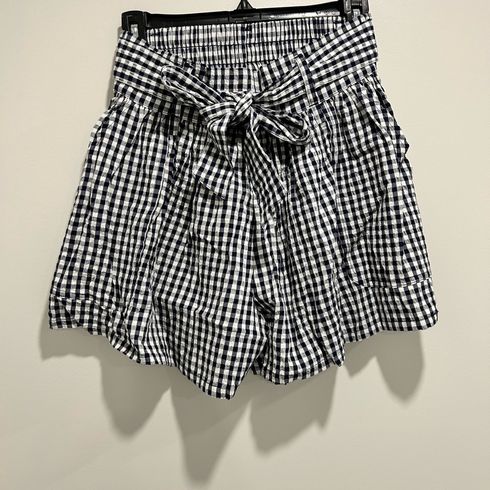 Splendid Gabrielle Crinkle Gingham Front Tie Pull-On Shorts